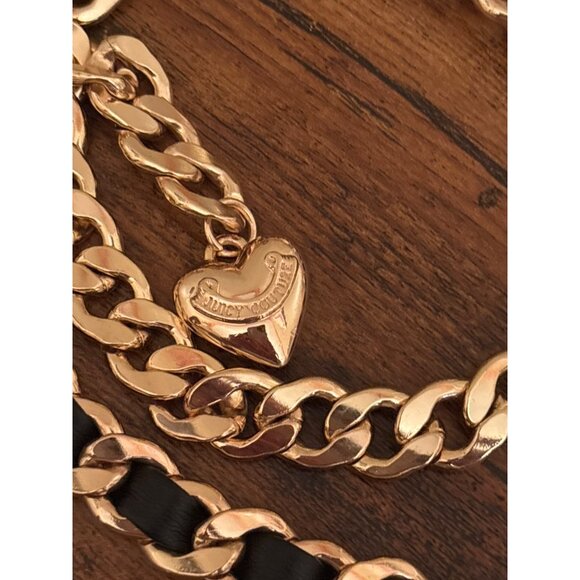 Juicy Couture Gold-Tone & Black Charm Link Dangle Belt M/L Heart Crown Key - Picture 9 of 12